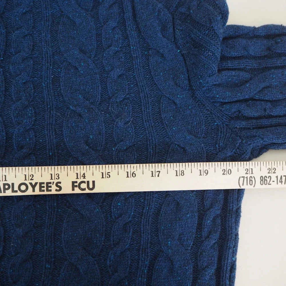 GAP Cable Knit Lambswool Blend Sweater Mens M Midnight Blue Preppy, Fisherman
